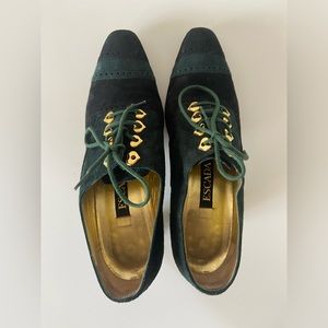 Vintage Escada Womens Green Suede Shoes Heels